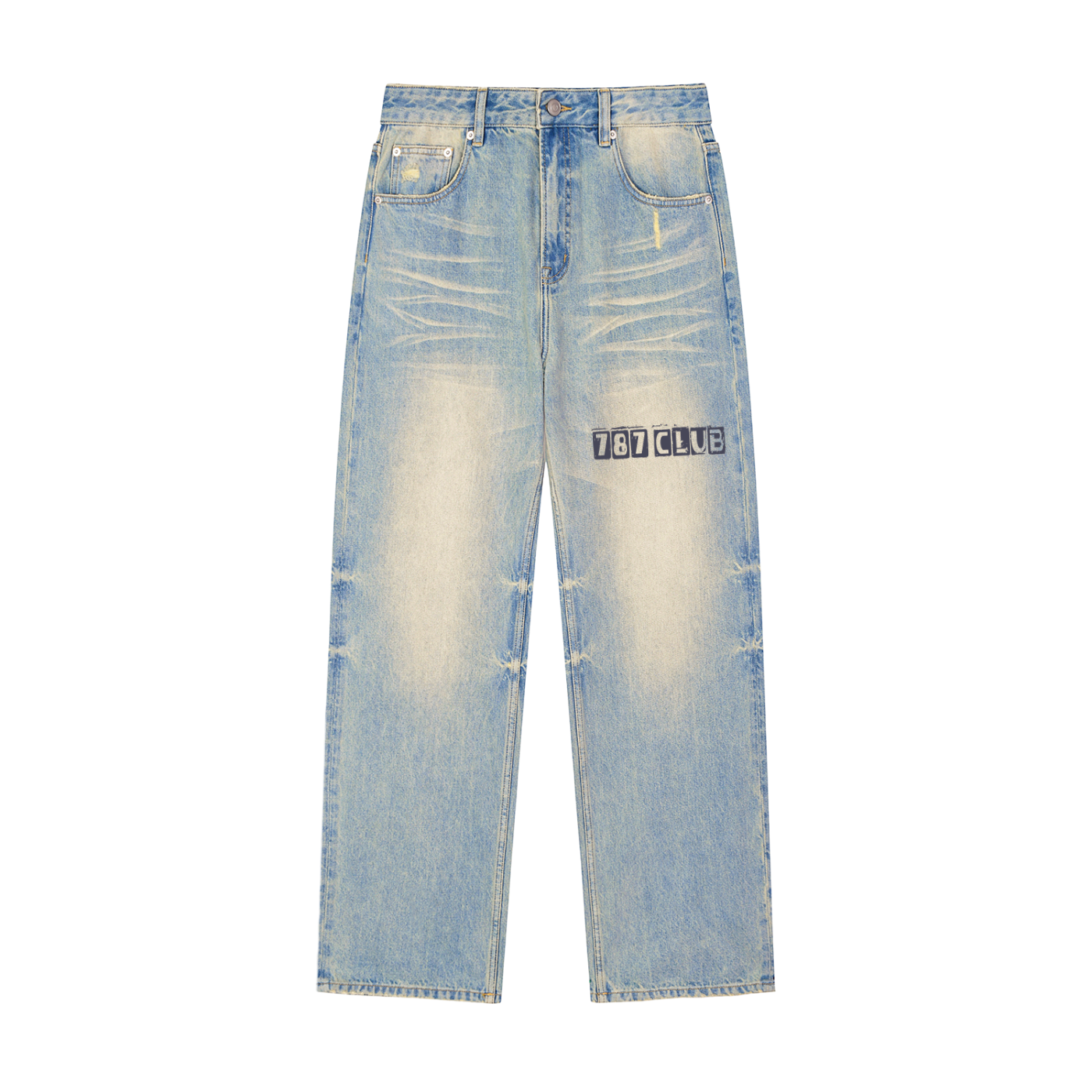 Sun Fade Raw Hem Denim Jeans