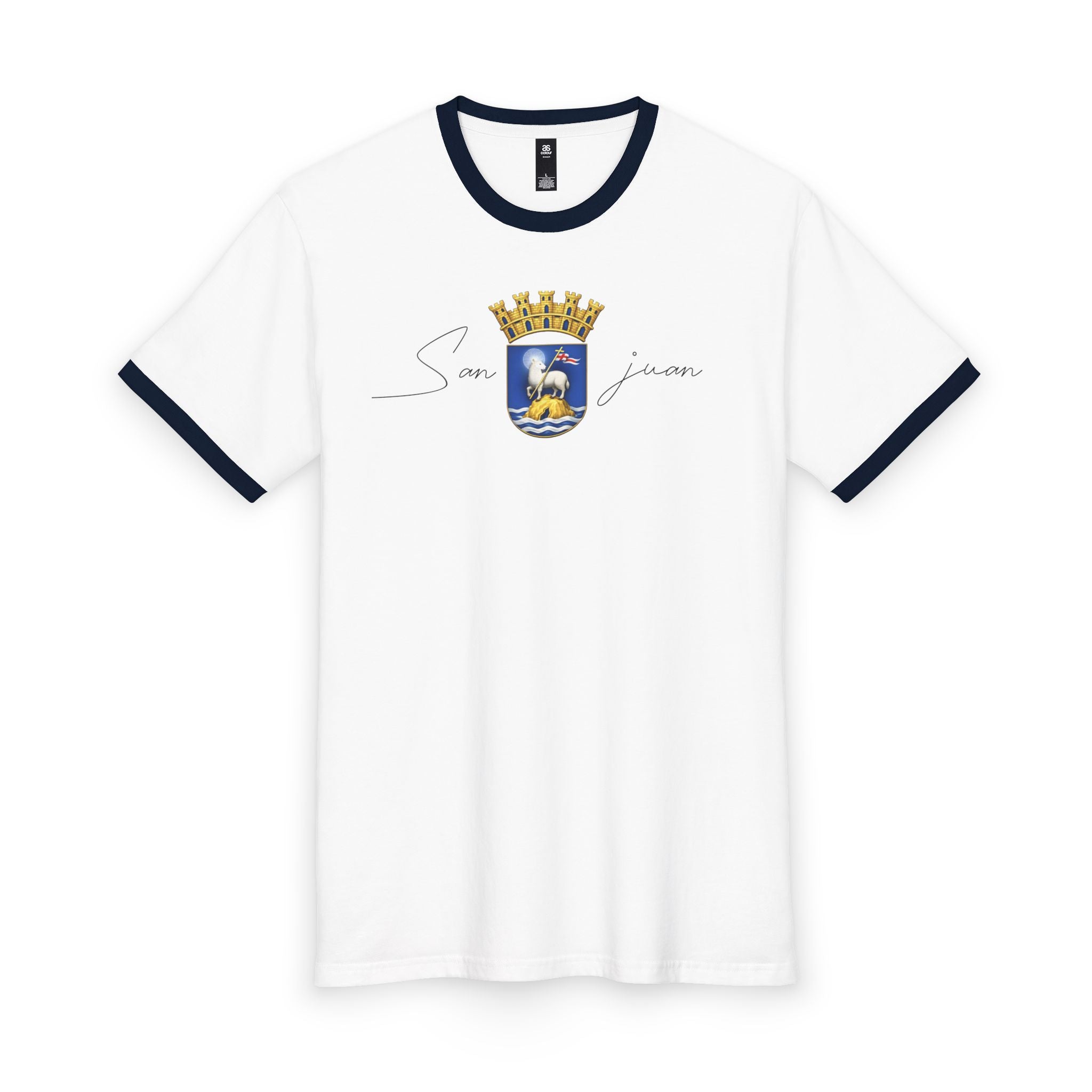 San Juan Crest Ringer Tee — Vintage City Coat of Arms T-Shirt