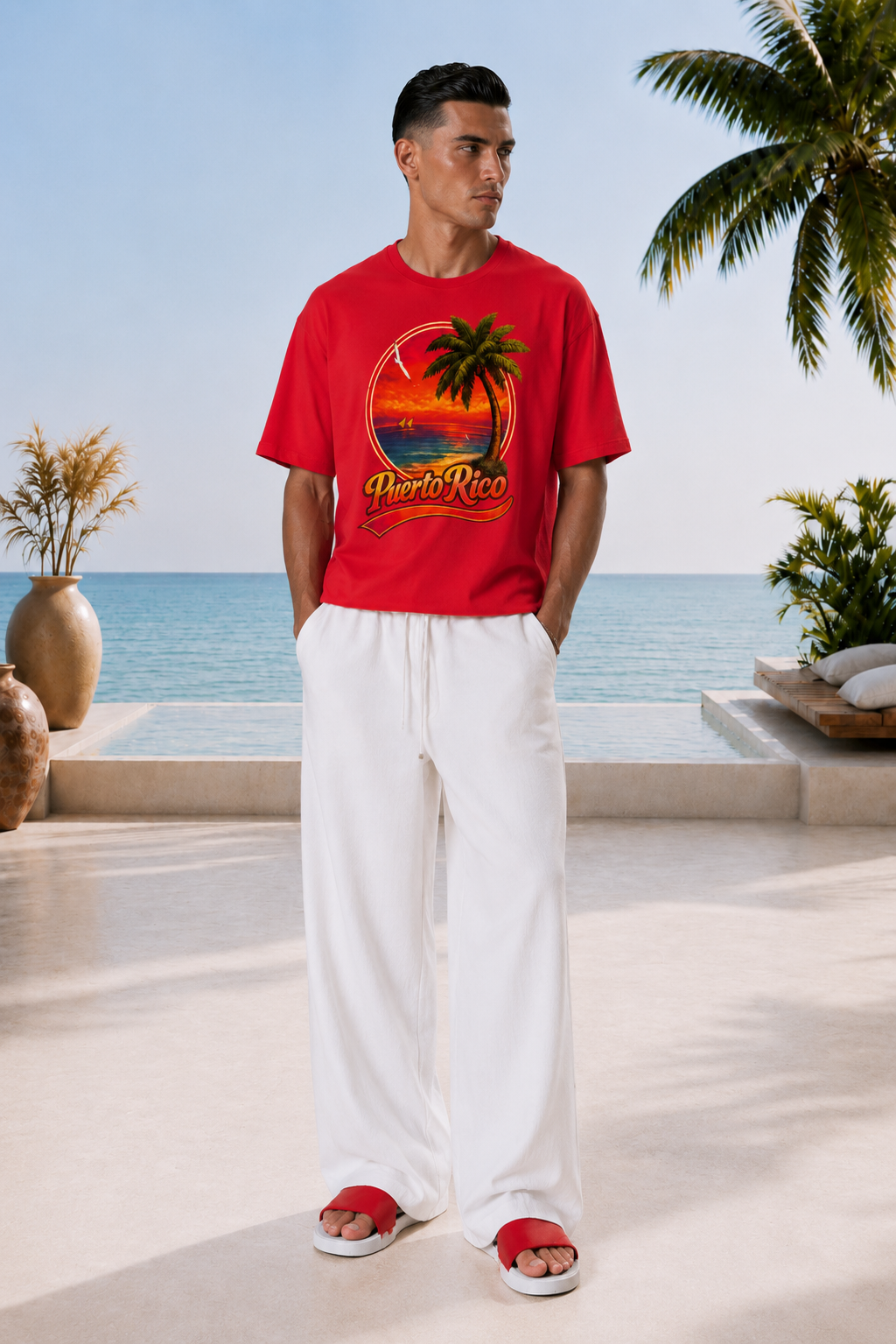 "Puerto Rico Sunset" Tee — Red