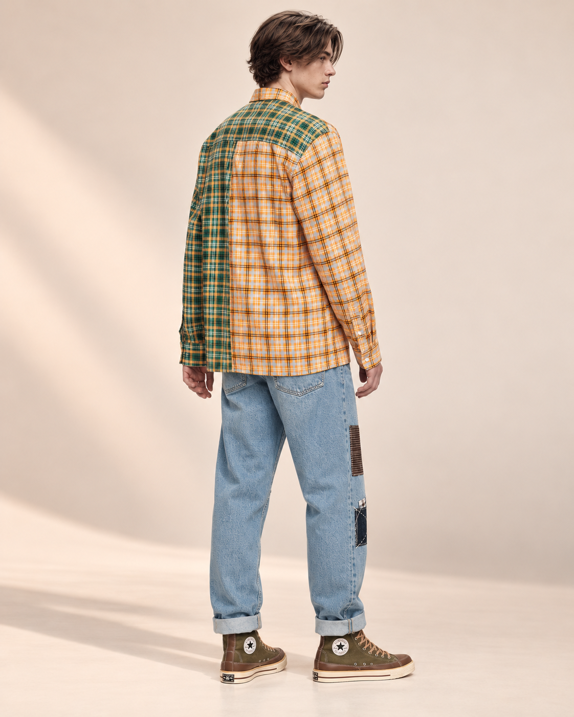 "The Black Cat" Plaid Color Block Shirt