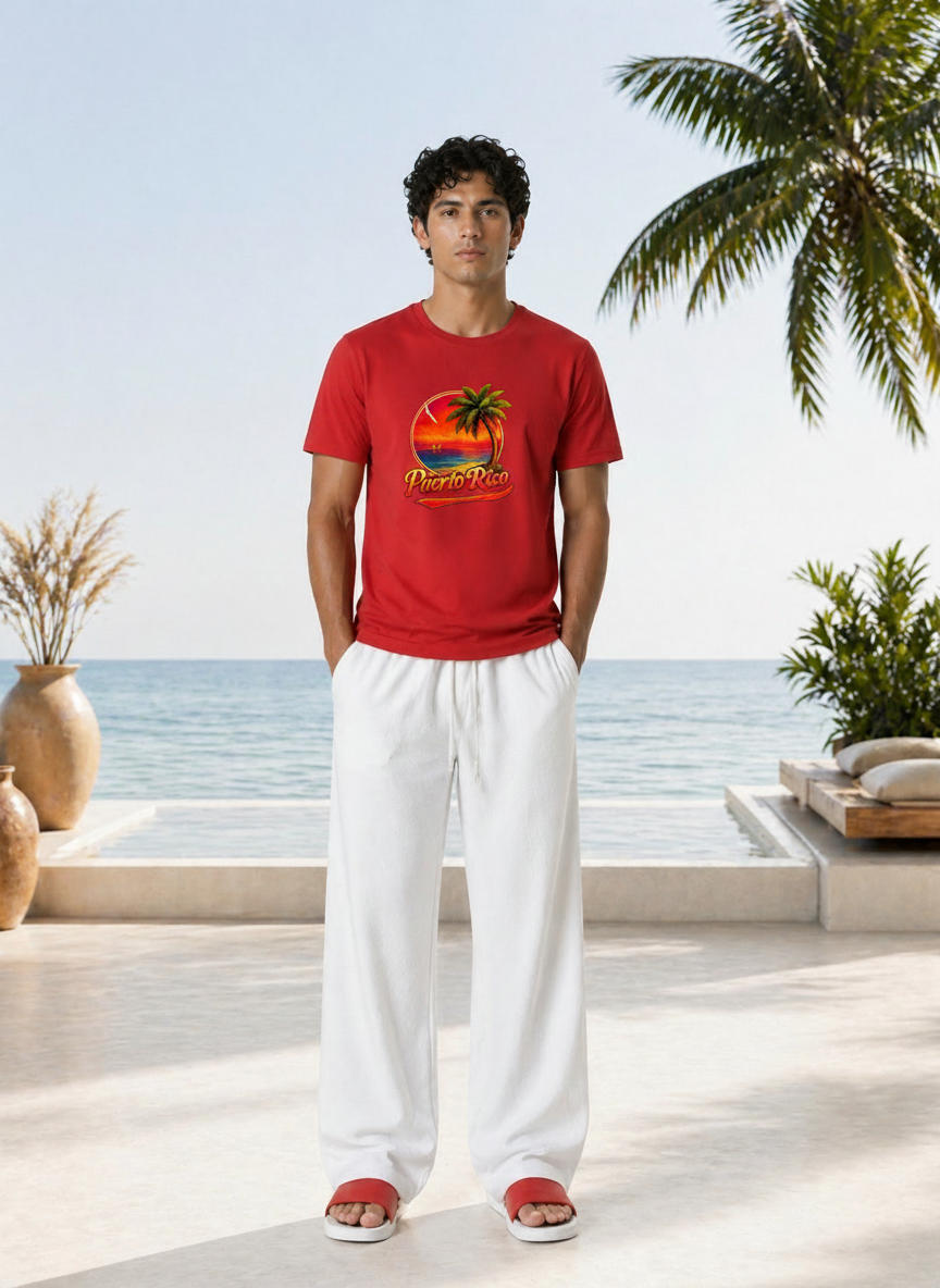 Puerto Rico Sunset Palm T-Shirt — Tropical Beach Vacation Tee